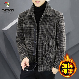 Woodpecker (tucano) woolen jacket men's 2025 new lapel casual jacket autumn and winter business woolen tops plus velvet thickened trendy khaki thickened velvet 2xl recommended 130-145jin jin equals 0.5 kg