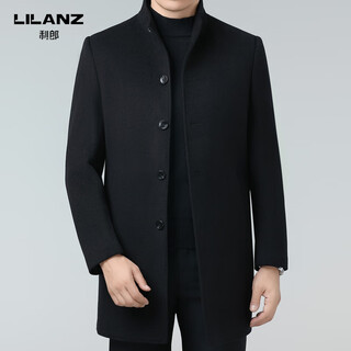 Lilanz double-sided cashmere coat men's stand collar mid-length wool woolen coat middle-aged men thickened casual black m 170 size (recommended 105-125 jin jin equals 0.5 kg)