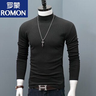 Romon cotton spring autumn and winter half turtle collar bottoming shirt men's slim fit lined long sleeve t-shirt men's autumn clothes outerwear black xl recommended 140jin jin equals about 0.5kg