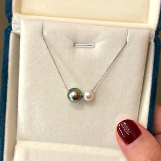 Drjefun tahitian natural black freshwater pearls peacock green strong aurora akoya size double beads passepartout 18k necklace 7-7.5