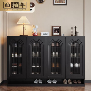 Qu bainian solid wood shoe cabinet door entrance wall storage cabinet entrance cabinet storage cabinet small apartment simple storage cabinet solid wood 160cm shoe cabinet elegant black