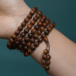 QUAMER老凤凰店款正宗海南黄花梨手串男士108颗老料虎皮纹顺纹海黄佛 老料特纹8mm*108