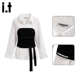 Chocoolate it women's white long-sleeved shirt women's layered fake two-piece women's autumn and winter new high-end temperament waist suit black l