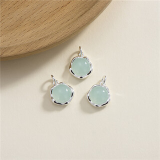 Shiyi s925 sterling silver diamond round chalcedony pendant diy pearl clavicle chain necklace aquamarine pendant single pendant accessories g1093 one