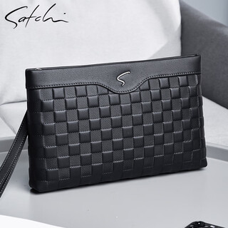 沙驰手包男款真皮手拿钱包大容量商务休闲信封包2025新款品牌男包 黑色-官方精美包装