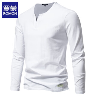Luo meng pure cotton v-neck long-sleeved t-shirt for men's spring break two thin henry collar tops for work casual white bottoming shirt white s weight 90-120jin jin is equal to 0.5 kg
