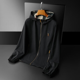 Barbouria light luxury new autumn men's business casual solid color slim fit hooded jacket jacket men's large size black 2xl