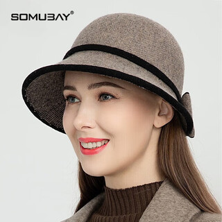 Somubay (somubay) middle-aged hat women's autumn and winter bow woolen hat women's fashion warm socialite hat felt hat fisherman hat camel default