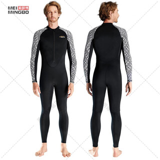 Chuangjingyi chooses quick-drying large size swimsuit, sun protection, surfing wetsuit, men's and women's motorboat one-piece snorkeling wetsuit, hot spring wetsuit, black with white flower sleeves for men - front zipper (d03007 s