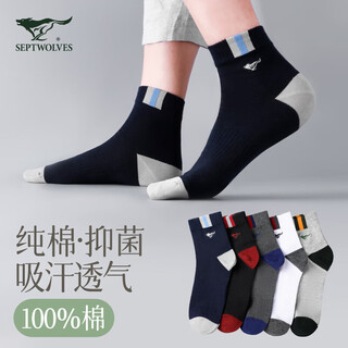 七匹狼袜子男纯棉抑菌运动袜中筒男袜舒适透气棉袜5双 混色