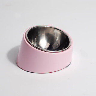 Hupu hupu melamine pet bowl melamine dog bowl dog basin stainless steel round bowl cat and dog supplies double layer anti-slip food tilt bowl-bb powder l size