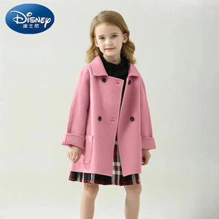 迪士尼（Disney）女童双面绒2024春季新款韩版洋气儿童秋冬大衣宝宝毛呢子外套 粉红色 160