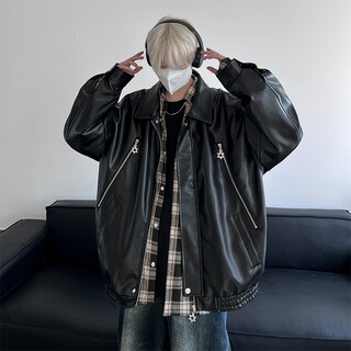 Customized nasa high street american leather clothespin men's spring high-end handsome jacket motorcycle men's retro cycling jersey black l