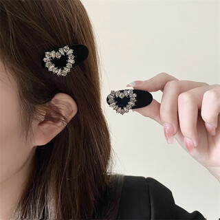 Zhuo keke flash diamond love velvet hairpin autumn and winter duckbill clip women's 2025 new side bangs clip one-word clip hair accessory hairpin love rhinestone 2 pack duck clip