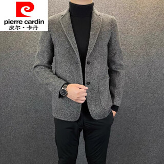 皮尔卡丹（pierre cardin）新款商务休闲西装外套男士秋冬新款潮流时尚百搭英伦西装领外套 灰色 XL