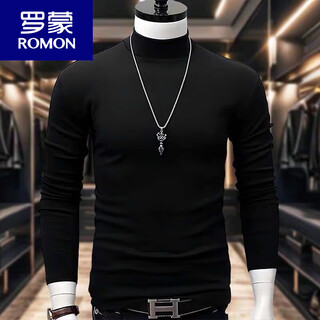 Romon half-turtle collar bottoming shirt long-sleeved top for men autumn and winter korean version slim and trendy inner double-sided velvet t-shirt ins 401 (black) xl 130-150jin jin is equal to 0.5 kg