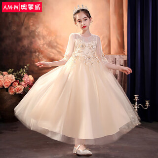 Yaowang children's dress princess dress puff mesh dress long catwalk piano performance party girls dress dy-2 champagne 120