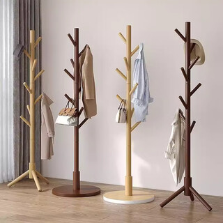 Nifeng solid wood floor-standing coat rack, bedroom home vertical clothes rack, clothes rack, simple modern bag rack, simple style - cross base - solid wood color