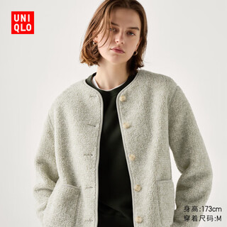 Uniqlo women's imitation sherpa polar fleece round neck cardigan/thousand gold style jacket 472938 30 light beige l /160/88a