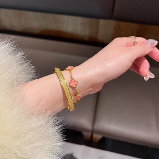 Yadige 18k gold bracelet, niche frosted bracelet, light luxury style ring bracelet, versatile and stackable, two small pink shell bracelets