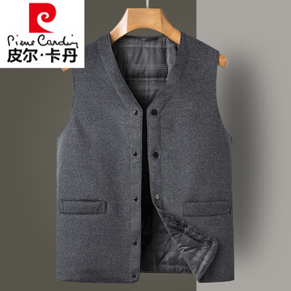 Pierre cardin high-end cashmere vest men's autumn and winter down vest white duck down thickened vest dad warm vest wool jacket gray cashmere wool fabric 90 white duck down filling l 175