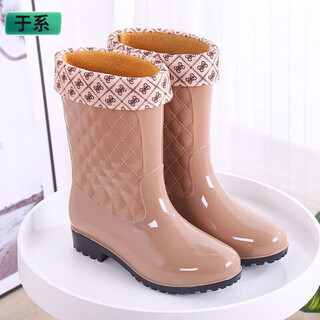 Women's rain boots, mid-calf, all-season work rain boots, cotton warm kitchen thick-soled wear-resistant water boots, non-slip water shoes for women