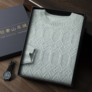 Ordos city-produced autumn and winter warm pure cashmere sweater for men, fashionable and versatile pullover, men's knitted base sweater, floral green l