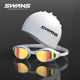 Swans competitive swimming goggles triathlon electroplated high-definition anti-fog waterproof large field of view competition goggles for men sr81n sr81 coated orange pink + white swimming cap flat light