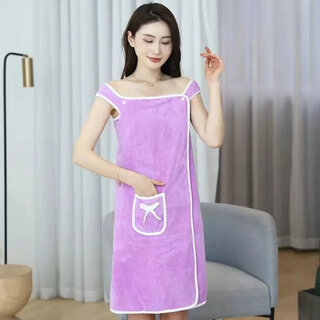 Wearable bath towel women's suspender bathrobe bath skirt thickened wearable bath towel vest style bath towel large light purple pocket style large size 130-160 jin jin equals 0.5 kg wearable