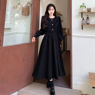 High school student adult dress women's winter 18-year-old graduation evening dress french gentle round neck knitted dress black l recommended 105-115 jin jin equals 0.5 kg