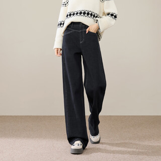 Ese-y velvet straight jeans women's 2025 winter pants black gold-small (height 155-162) 28