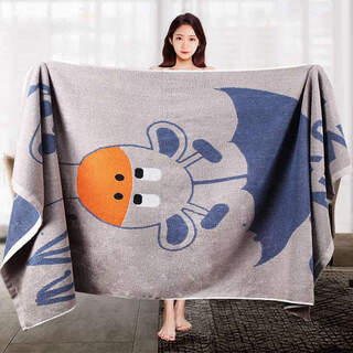 Pure cotton bath towel new thickening cartoon men and women household super absorbent soft swimming children's summer adult towel chongchong cow bath towel-amber gray