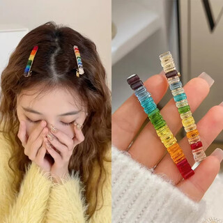 Chimera (chimera) 2 pieces rainbow lucky rhinestone bangs clip simple forehead broken hair clip side one-word clip headdress girl birthday gift