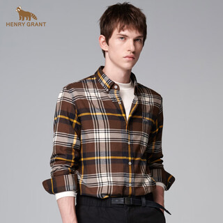 Henry grant henry grant shirt long-sleeved coat top lapel men's autumn slim fit autumn plaid coffee color (qsc244170u211) 46 (170/88a)