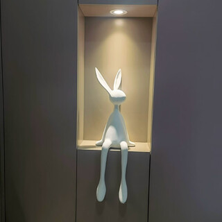 Yugu modern simple light luxury creative ornaments abstract art sculpture office bedroom desktop home window display white rabbit sitting posture