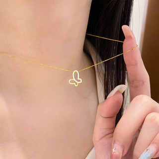 Tiansi 22k gold color silver butterfly necklace half diamond boutique clavicle chain simple ins small butterfly exquisite gift to girlfriend hollow