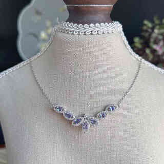 Shengbei natural jewelry dreamy blue and purple tanzanite necklace evening low-key luxury necklace party style gemstone silver inlaid