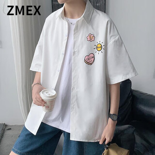 Zmex short-sleeved shirt men's thin summer and autumn trendy loose handsome versatile jk shirt men's jacket clothes white s