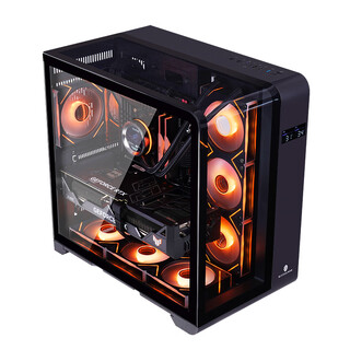 Wanjia wentian plus black panoramic version curved digital display sea view room desktop gaming computer case (curved glass/lcd digital display/360 cold radiator/atx motherboard