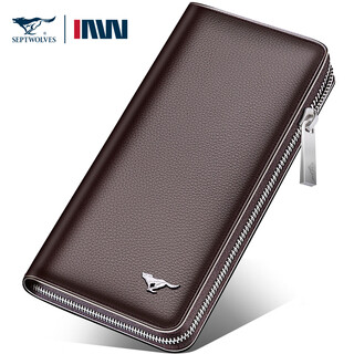 Septwolves handbag men's first layer cowhide zipper long wallet clutch bag genuine leather men's clutch brown model
