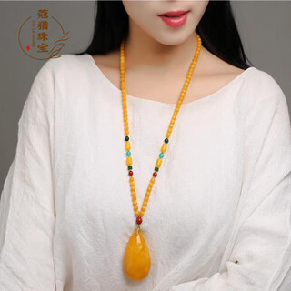 Fat donglai same style beeswax pendant for women old pendant amber original stone chicken fat yellow honey water drop square brand men and women blood beeswax water drop a bead chain style