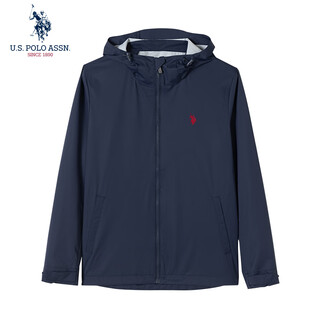 U.s. polo assn. jacket men's spring and autumn hooded outdoor sports jacket men's windproof thin casual top navy blue xl