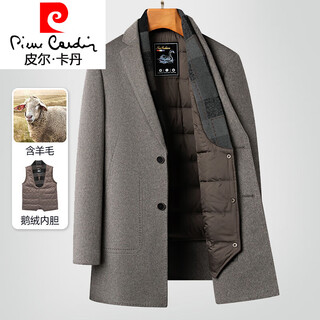 Высококачественное шерстяное пальто pierre cardin, мужское пальто средней длины на подкладке из гусиного пуха, пиджак с воротником, ветровка, зимнее утепленное теплое пальто кофейного цвета m 170