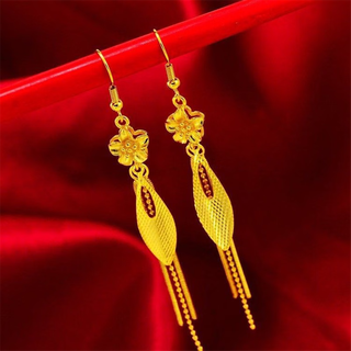 Hong kong duty free gold earrings women's long earrings sand gold tassel earrings gifts for lovers jewelry auspicious flower earrings