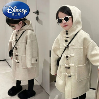 Disney (disney) girls' coat winter thickened new autumn and winter korean style hooded jacket western style kids horn button trendy picture color 90