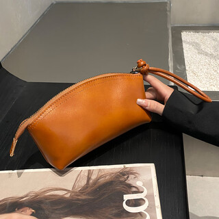 Sephoron double 11 new genuine leather clutch pure cowhide large capacity shell coin purse portable handbag mobile phone bag sunset yellow