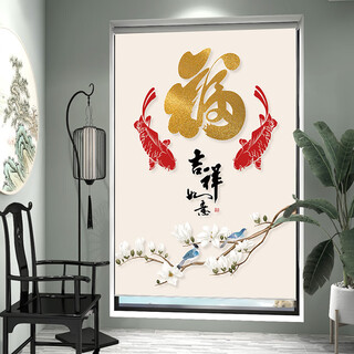 Wangchufang rental house simple curtains without punching for kitchen, bedroom, living room, bathroom, blackout, hand-operated lifting roller-pull roller blinds shuangjinyoufu