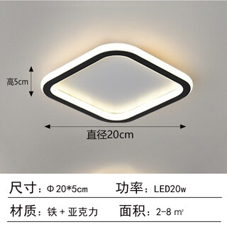 微伙LED玄关阳台灯过道走廊间小吸顶灯网红楼梯进门入户灯极简衣帽卧 方形20cm20w 白光