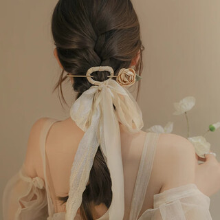 Yinyu super fairy mesh streamer flower hairpin ancient style hairpin temperament bow headdress high-end headband hair accessory beige