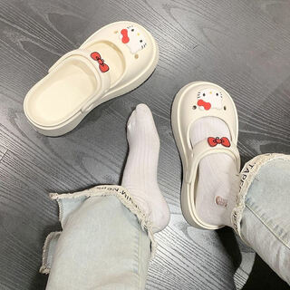 Hello kitty crocs and slippers women's cute non-slip baotou sandals and slippers can be weared out in summer mary jane cave kt cat beige 40